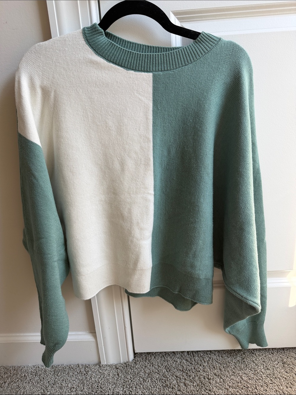 Colorblock Crewneck Sweater in Sage and Ivory